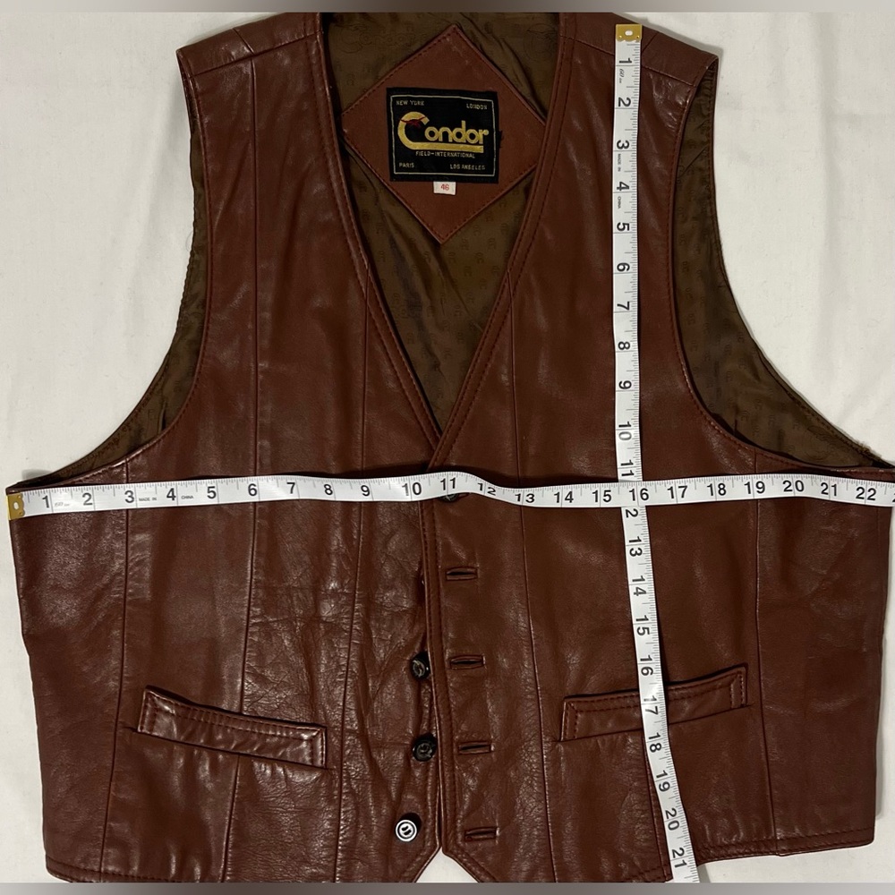 Condor Brown Leather Western Moto Biker Vest w/ Back Buckle Size 46 - Picture 9 of 10